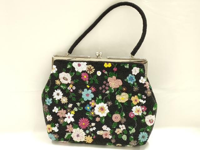 平和屋着物●和装小物　和装バッグ　ハンドバッグ　ビーズバッグ　がま口　花柄　逸品　AABK5504ay