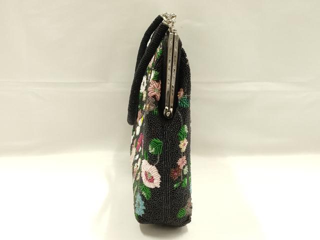 平和屋着物●和装小物　和装バッグ　ハンドバッグ　ビーズバッグ　がま口　花柄　逸品　AABK5504ay