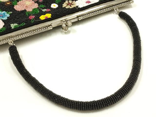 平和屋着物●和装小物　和装バッグ　ハンドバッグ　ビーズバッグ　がま口　花柄　逸品　AABK5504ay