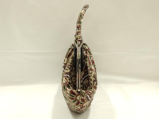平和屋着物●和装小物　和装バッグ　ハンドバッグ　ビーズバッグ　本刺繍　更紗花文　逸品　未使用　AABK5511ay