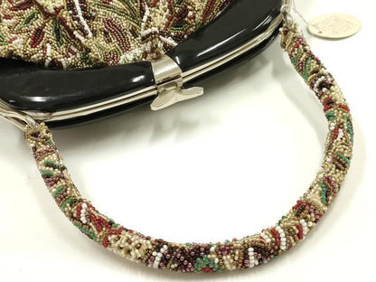 平和屋着物●和装小物　和装バッグ　ハンドバッグ　ビーズバッグ　本刺繍　更紗花文　逸品　未使用　AABK5511ay