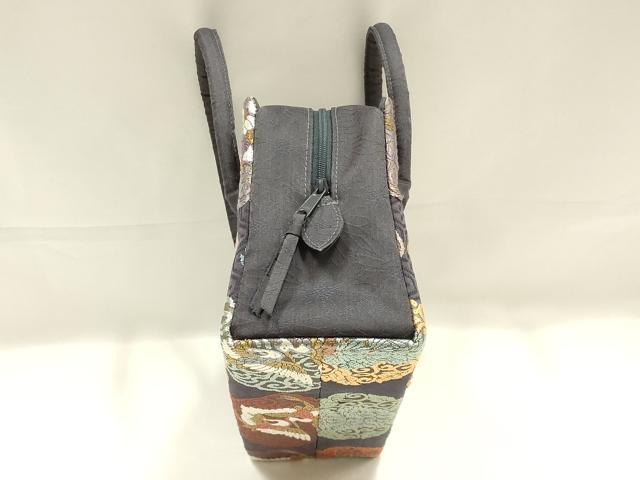 平和屋着物●和装小物　和装バッグ　ハンドバッグ　利休バッグ　飛鶴　笹　金糸　帯地使用　逸品　AABK5519ay