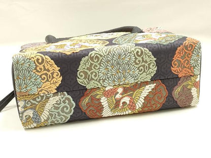 平和屋着物●和装小物　和装バッグ　ハンドバッグ　利休バッグ　飛鶴　笹　金糸　帯地使用　逸品　AABK5519ay