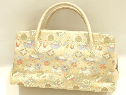 平和屋着物●和装小物　和装バッグ　ハンドバッグ　利休バッグ　宝尽くし　金糸　帯地使用　逸品　AABK5520ay