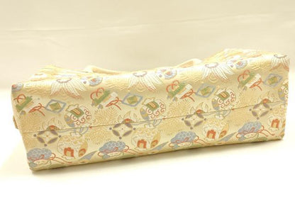 平和屋着物●和装小物　和装バッグ　ハンドバッグ　利休バッグ　宝尽くし　金糸　帯地使用　逸品　AABK5520ay