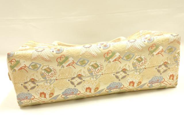 平和屋着物●和装小物　和装バッグ　ハンドバッグ　利休バッグ　宝尽くし　金糸　帯地使用　逸品　AABK5520ay