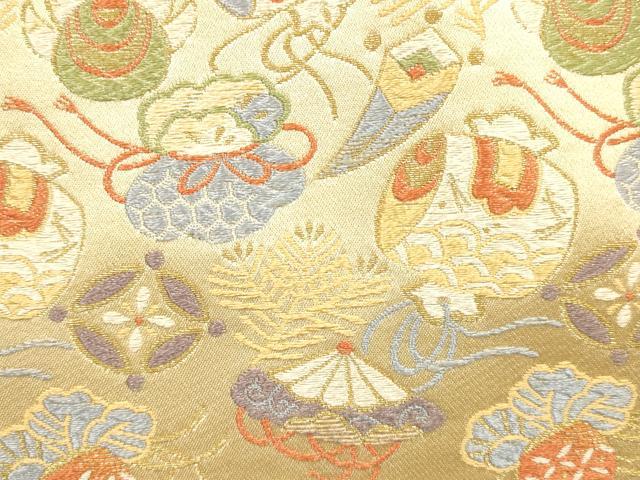 平和屋着物●和装小物　和装バッグ　ハンドバッグ　利休バッグ　宝尽くし　金糸　帯地使用　逸品　AABK5520ay