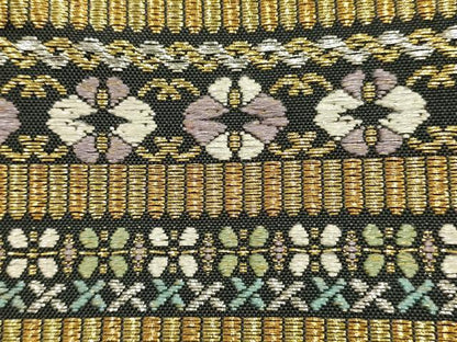 平和屋着物●和装小物　和装バッグ　ハンドバッグ　利休バッグ　横段花文　金銀糸　帯地使用　逸品　AABK5521ay