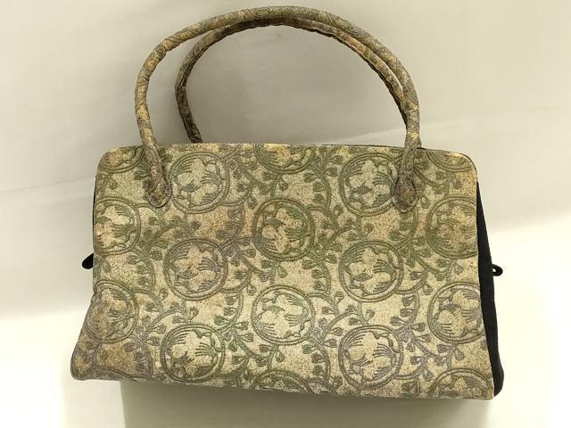 平和屋着物●和装小物　和装バッグ　ハンドバッグ　利休バッグ　刺繍　蔦草文　帯地使用　逸品　AABK5522ay