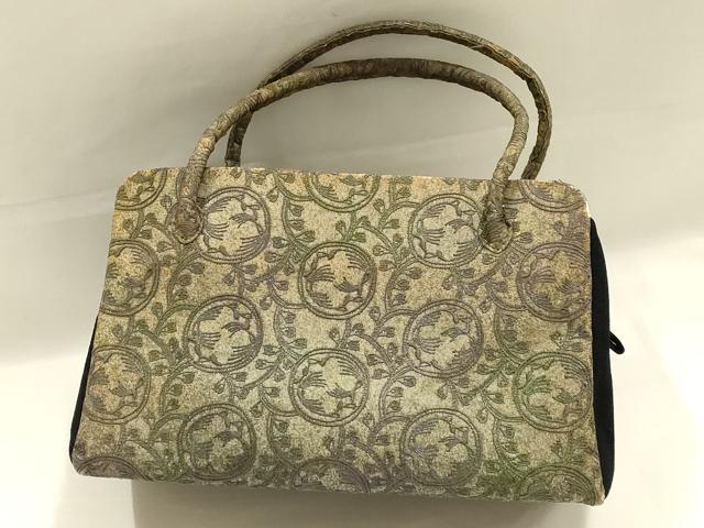 平和屋着物●和装小物　和装バッグ　ハンドバッグ　利休バッグ　刺繍　蔦草文　帯地使用　逸品　AABK5522ay