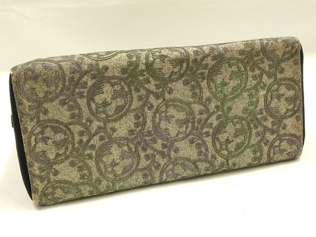 平和屋着物●和装小物　和装バッグ　ハンドバッグ　利休バッグ　刺繍　蔦草文　帯地使用　逸品　AABK5522ay
