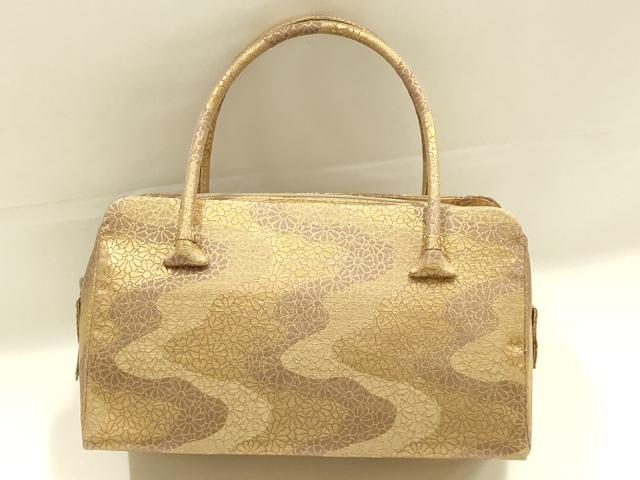 平和屋着物●和装小物　和装バッグ　ハンドバッグ　利休バッグ　流水花文　菊尽くし　金糸　逸品　AABK5523ay