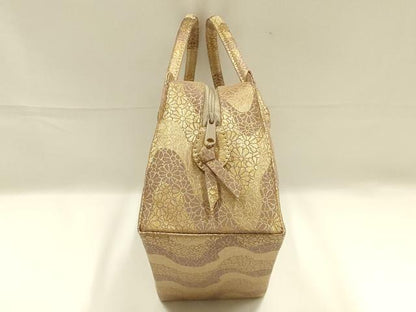 平和屋着物●和装小物　和装バッグ　ハンドバッグ　利休バッグ　流水花文　菊尽くし　金糸　逸品　AABK5523ay