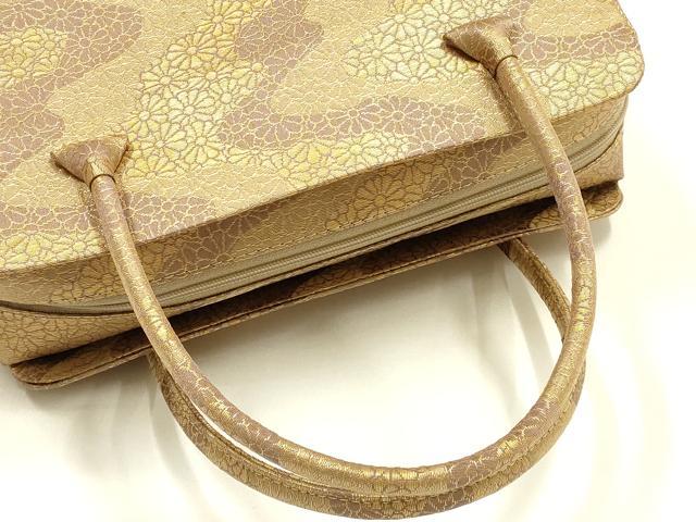 平和屋着物●和装小物　和装バッグ　ハンドバッグ　利休バッグ　流水花文　菊尽くし　金糸　逸品　AABK5523ay