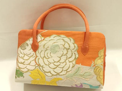 平和屋着物●和装小物　和装バッグ　ハンドバッグ　利休バッグ　枝花文　金銀糸　帯地使用　逸品　AABK5524ay
