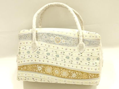 平和屋着物●和装小物　和装バッグ　ハンドバッグ　利休バッグ　花柄　金銀糸　逸品　未使用　AABK5526ay