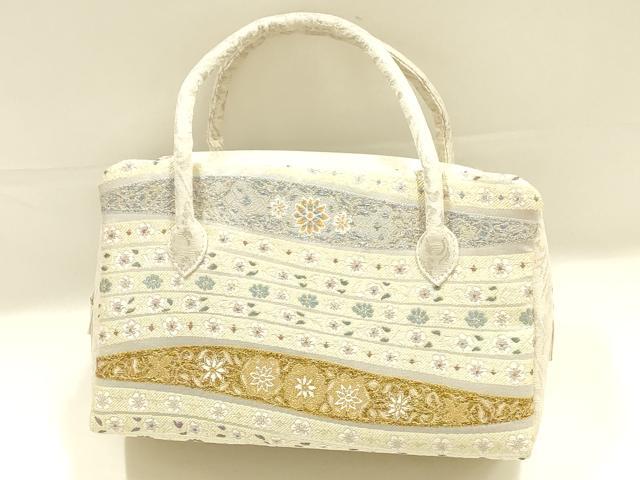 平和屋着物●和装小物　和装バッグ　ハンドバッグ　利休バッグ　花柄　金銀糸　逸品　未使用　AABK5526ay