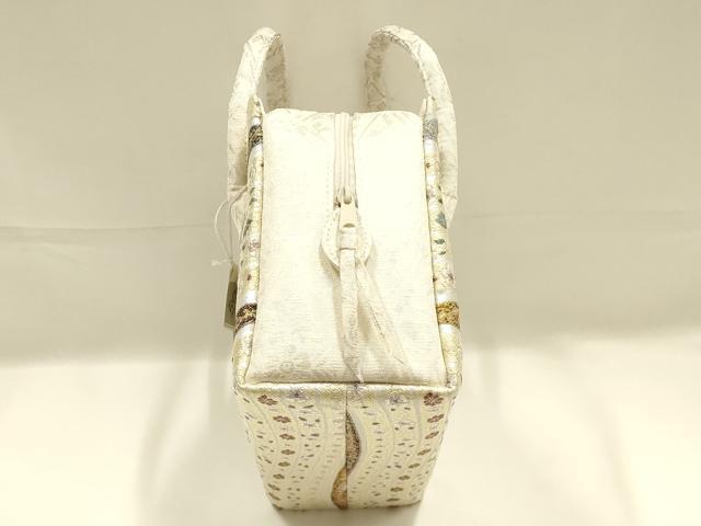 平和屋着物●和装小物　和装バッグ　ハンドバッグ　利休バッグ　花柄　金銀糸　逸品　未使用　AABK5526ay