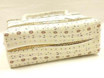 平和屋着物●和装小物　和装バッグ　ハンドバッグ　利休バッグ　花柄　金銀糸　逸品　未使用　AABK5526ay