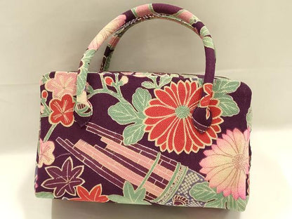 平和屋着物●和装小物　和装バッグ　ハンドバッグ　利休バッグ　花楽器文　帯地使用　逸品　AABK5527ay