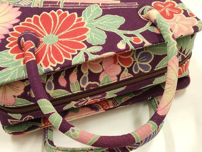平和屋着物●和装小物　和装バッグ　ハンドバッグ　利休バッグ　花楽器文　帯地使用　逸品　AABK5527ay