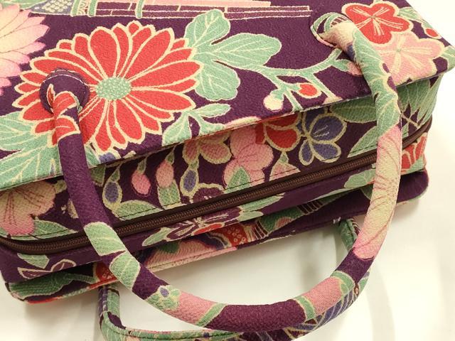 平和屋着物●和装小物　和装バッグ　ハンドバッグ　利休バッグ　花楽器文　帯地使用　逸品　AABK5527ay