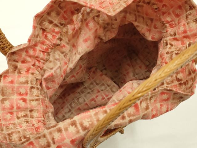 平和屋着物●和装小物　和装バッグ　ハンドバッグ　アタバッグ　籠バッグ　巾着付き　逸品　未使用　AABK5533ay