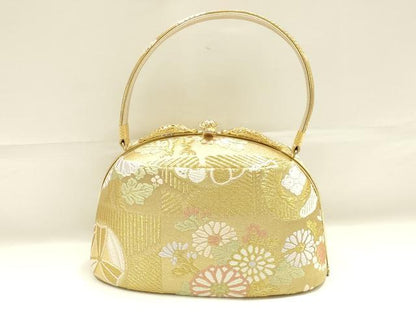 平和屋着物●和装小物　和装バッグ　ハンドバッグ　草花文　金糸　帯地使用　逸品　AABK5535ay