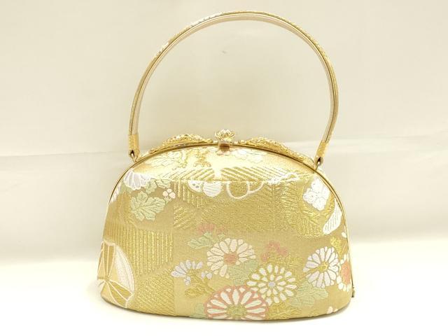 平和屋着物●和装小物　和装バッグ　ハンドバッグ　草花文　金糸　帯地使用　逸品　AABK5535ay