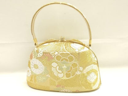 平和屋着物●和装小物　和装バッグ　ハンドバッグ　草花文　金糸　帯地使用　逸品　AABK5535ay