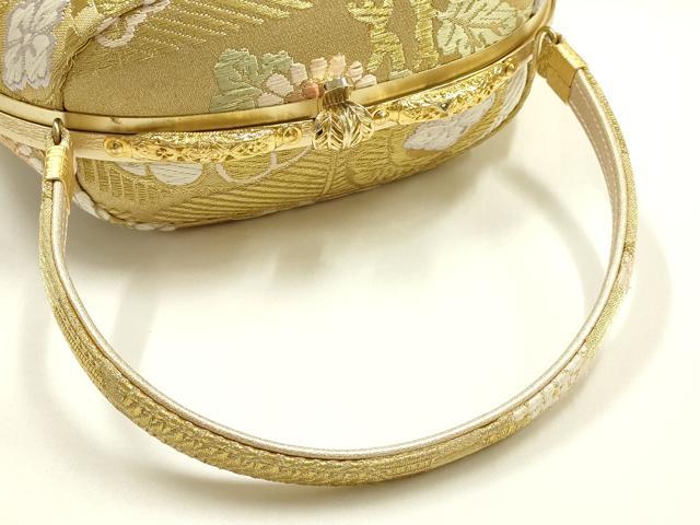 平和屋着物●和装小物　和装バッグ　ハンドバッグ　草花文　金糸　帯地使用　逸品　AABK5535ay