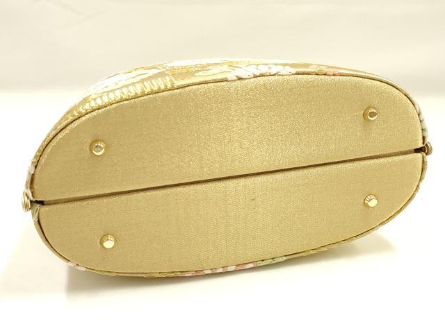 平和屋着物●和装小物　和装バッグ　ハンドバッグ　草花文　金糸　帯地使用　逸品　AABK5535ay