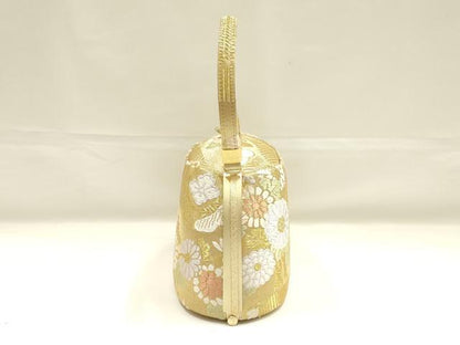 平和屋着物●和装小物　和装バッグ　ハンドバッグ　草花文　金糸　帯地使用　逸品　AABK5535ay