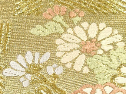 平和屋着物●和装小物　和装バッグ　ハンドバッグ　草花文　金糸　帯地使用　逸品　AABK5535ay