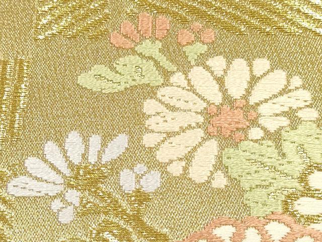平和屋着物●和装小物　和装バッグ　ハンドバッグ　草花文　金糸　帯地使用　逸品　AABK5535ay