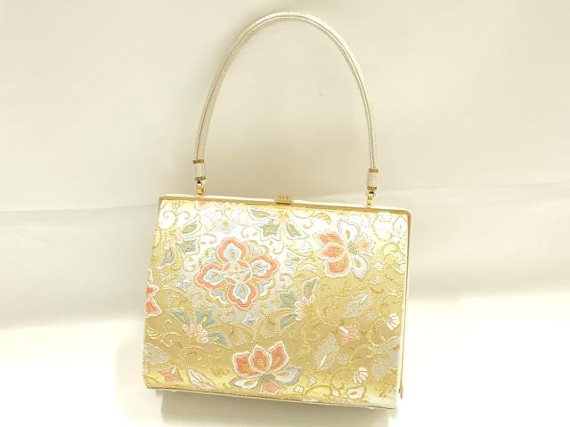 平和屋着物●和装小物　和装バッグ　ハンドバッグ　更紗鳳凰花文　金銀糸　帯地使用　逸品　AABK5537ay