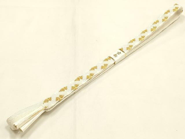 平和屋本店●和装小物 帯締め・帯揚げ・扇子セット 礼装用 笹浪唐組 吹き寄せ文 金糸 正絹 逸品 未使用 AABK5541ay
