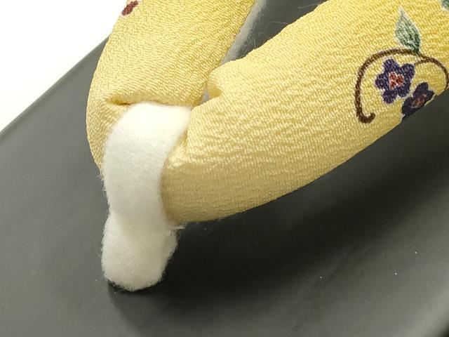 平和屋着物●岡重謹製　OKAJIMA　和装小物　下駄　桐下駄　黒　友禅柄鼻緒　象更紗　浴衣　夏着物　共箱付き　逸品　未使用　AABK5553ay