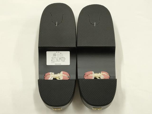 平和屋着物●岡重謹製　OKAJIMA　和装小物　下駄　桐下駄　黒　友禅柄鼻緒　象更紗　浴衣　夏着物　共箱付き　逸品　未使用　AABK5565ay
