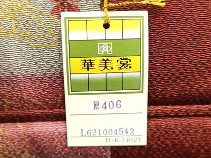 平和屋着物▼和装小物　和装バッグ　ハンドバッグ　舞蝶花文　市松　金彩　華美裳　逸品　未使用　AABK5576ay