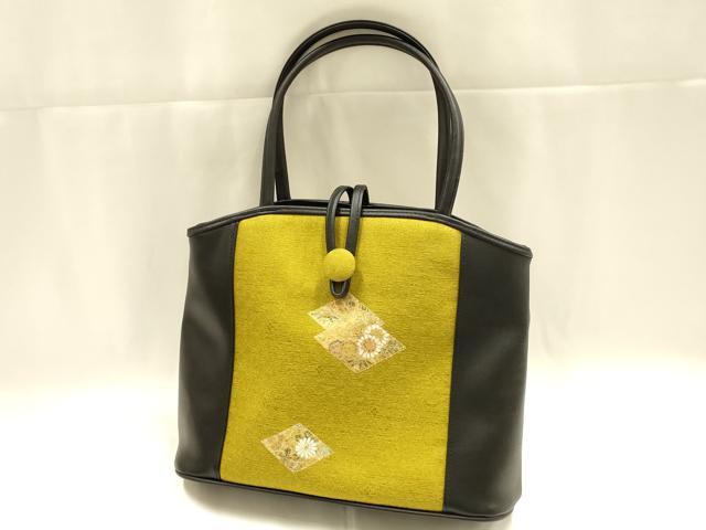 平和屋着物▼和装小物　和装バッグ　ハンドバッグ　草花菱文　金彩　くるみボタン　逸品　AABK5577ay