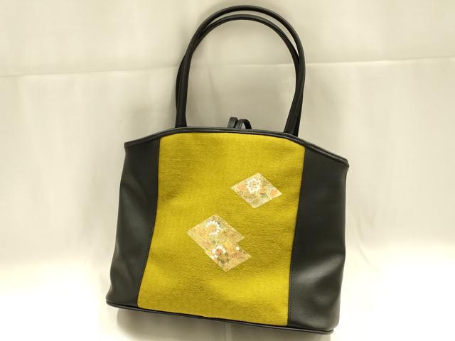 平和屋着物▼和装小物　和装バッグ　ハンドバッグ　草花菱文　金彩　くるみボタン　逸品　AABK5577ay