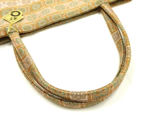 平和屋着物▼和装小物　和装バッグ　ハンドバッグ　トートバッグ　花鳥文　金糸　春草　逸品　未使用　AABK5578ay
