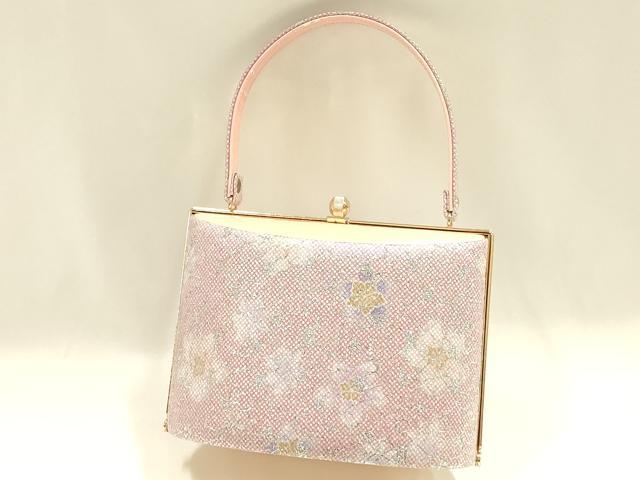平和屋着物▼和装小物　和装バッグ　ハンドバッグ　花柄　銀糸　金彩　逸品　AABK5579ay