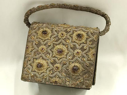 平和屋着物●和装小物　和装バッグ　ハンドバッグ　インド　ザリ刺繍　アメジスト　天然石　逸品　AABK5581ay