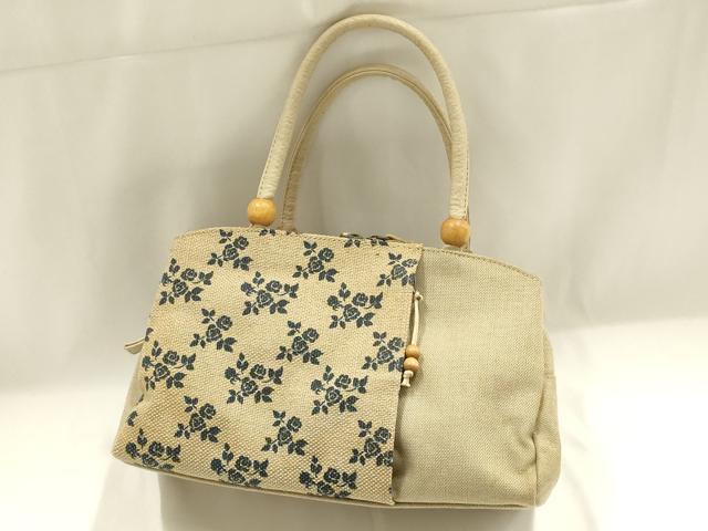 平和屋着物▼和装小物　和装バッグ　ハンドバッグ　花柄　木玉　逸品　AABK5582ay