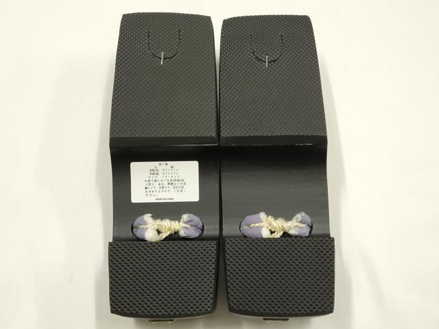 平和屋着物●岡重謹製　OKAJIMA　和装小物　下駄　桐下駄　黒　友禅柄鼻緒　象更紗　浴衣　夏着物　共箱付き　逸品　未使用　AABK5585ay