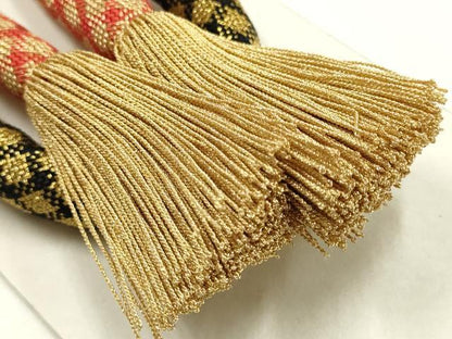 平和屋着物●和装小物　上質な帯締め　丸ぐけ　格子　金糸　撚り房　ぜんび　正絹　逸品　未使用　AABK5589ay