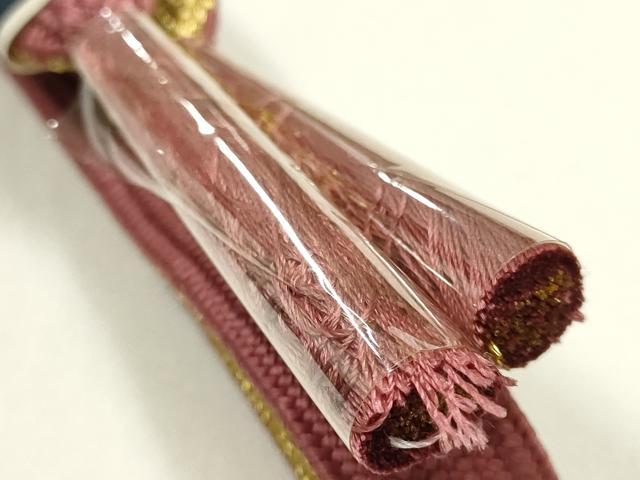 平和屋着物●和装小物　帯締め・帯揚げセット　高麗組　金糸　枝花丸文　梅　金彩　暈し染め　正絹　逸品　未使用　AABK5596ay