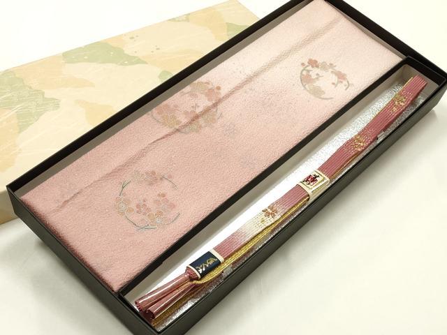 平和屋着物●和装小物　帯締め・帯揚げセット　高麗組　金糸　枝花丸文　梅　金彩　暈し染め　正絹　逸品　未使用　AABK5596ay